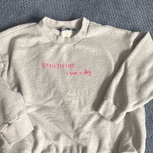 Lands' End Gray Sweater with Pink Script